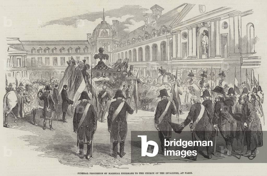 Funeral Procession of Marshal Exelmans to the Church of the Invalides, at Paris (engraving)