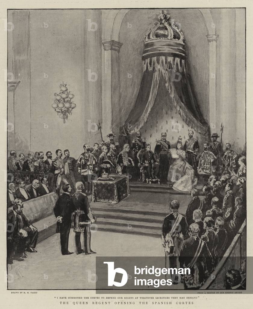 The Queen Regent opening the Spanish Cortes (litho)