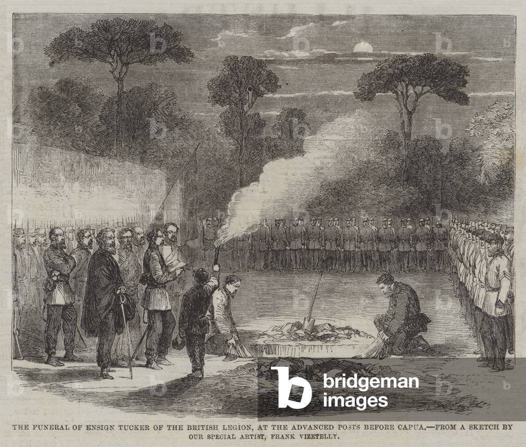 The Funeral of Ensign Tucker of the British Legion, at the Advanced Posts before Capua (engraving)