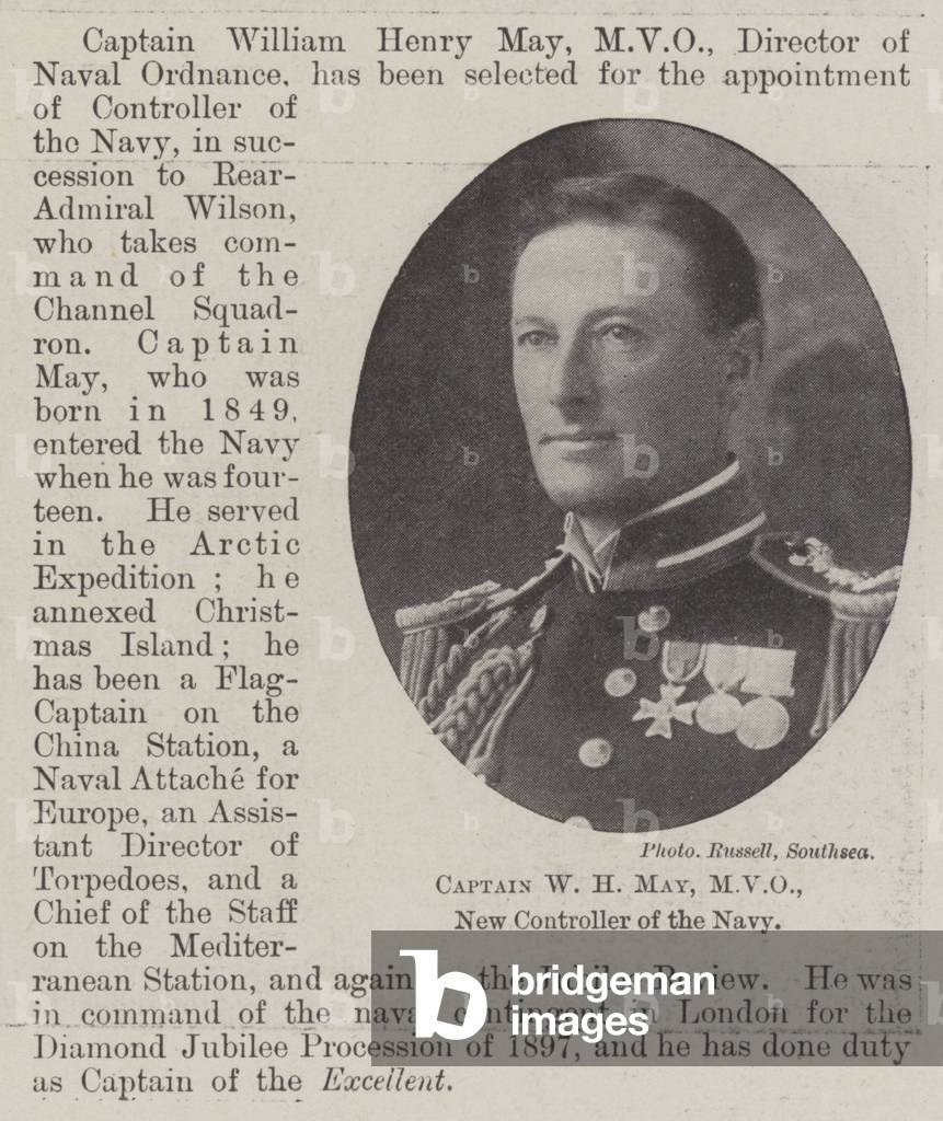 Captain W H May, MVO, New Controller of the Navy (b/w photo)