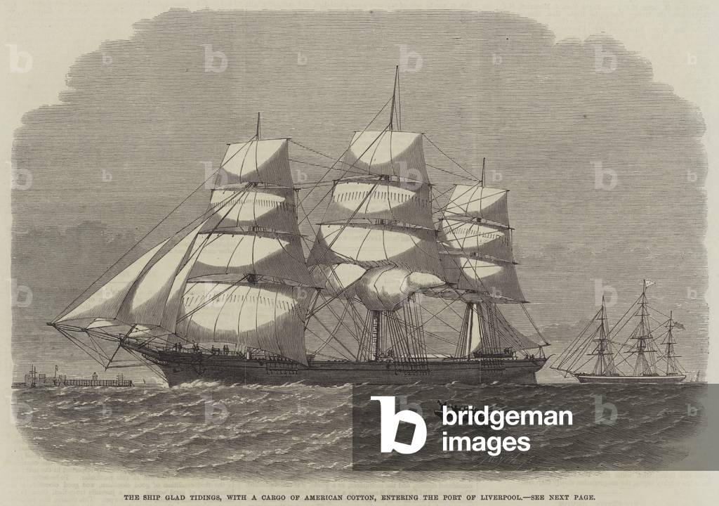 The Ship Glad Tidings, with a Cargo of American Cotton, entering the Port of Liverpool (engraving)
