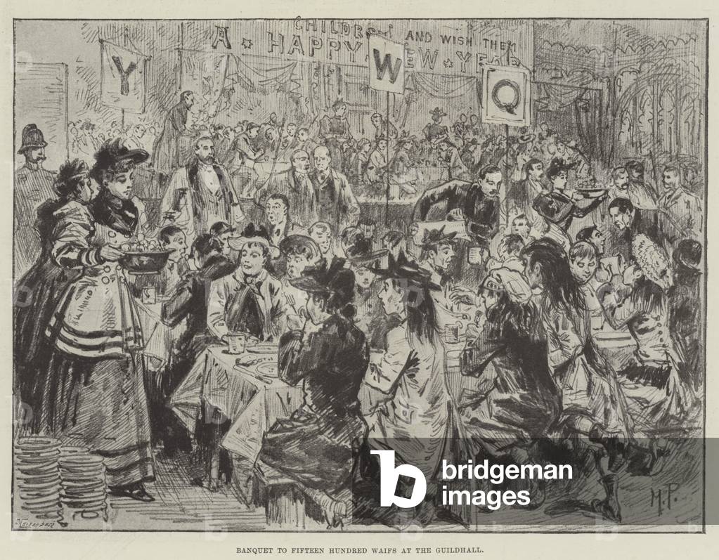 Banquet to Fifteen Hundred Waifs at the Guildhall (litho)