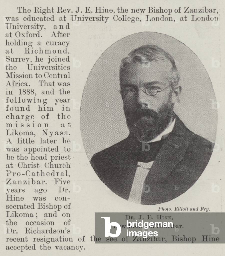 Dr J E Hine, New Bishop of Zanzibar (b/w photo)