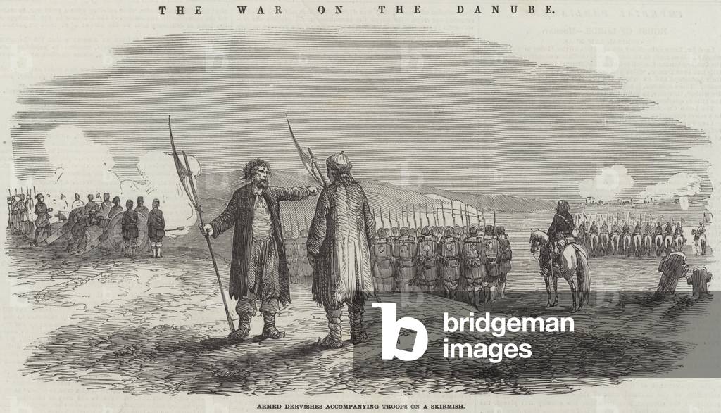 The War on the Danube, Armed Dervishes accompanying Troops on a Skirmish (engraving)