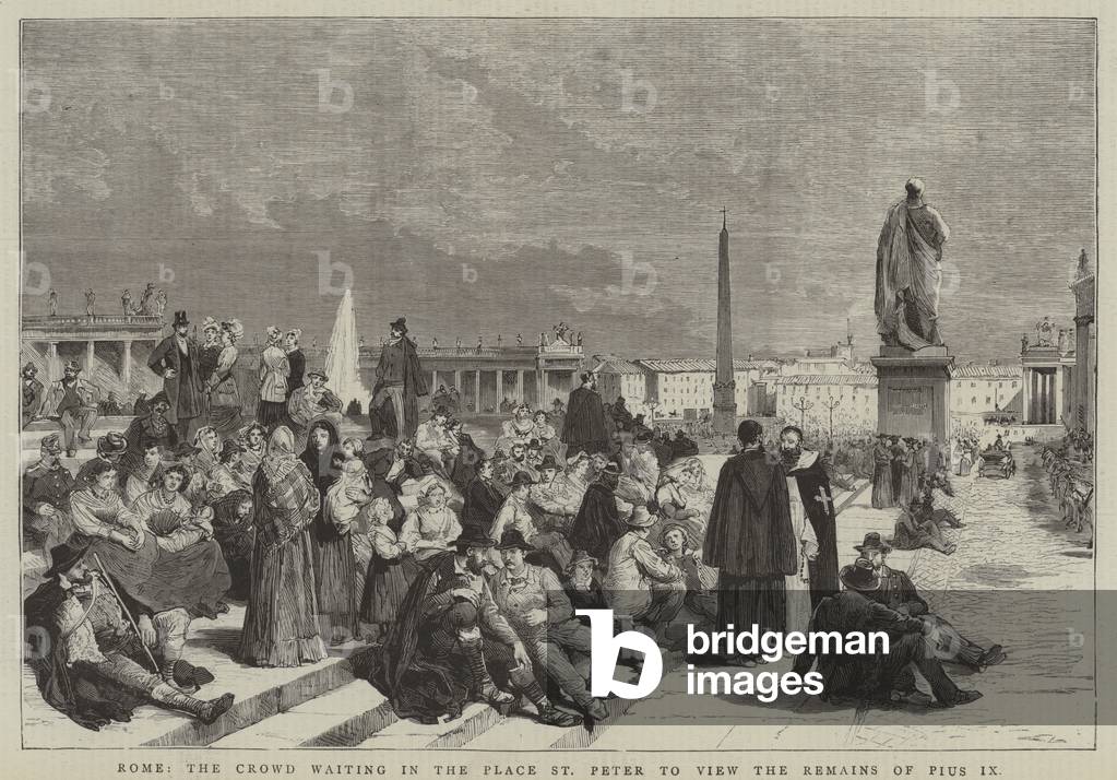 Rome, the Crowd Waiting in the Place St Peter to view the Remains of Pius IX (engraving)