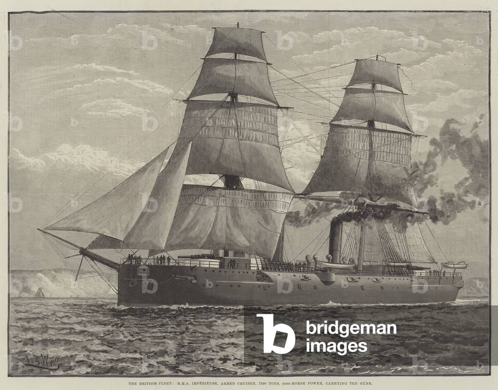 The British Fleet, HMS Imperieuse, Armed Cruiser, 7390 Tons, 8000-Horse Power, carrying Ten Guns (engraving)