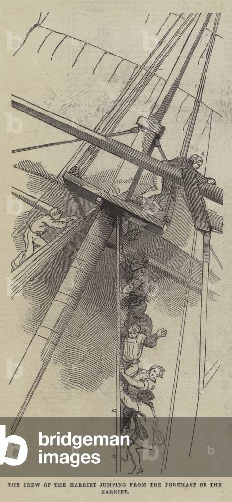 The Crew of the Harriet jumping from the Foremast of the Harriet (engraving)