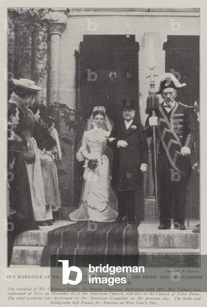 The Marriage of Mr Chauncey Depew at Nice, the Bride and Bridegroom leaving the Church (b/w photo)