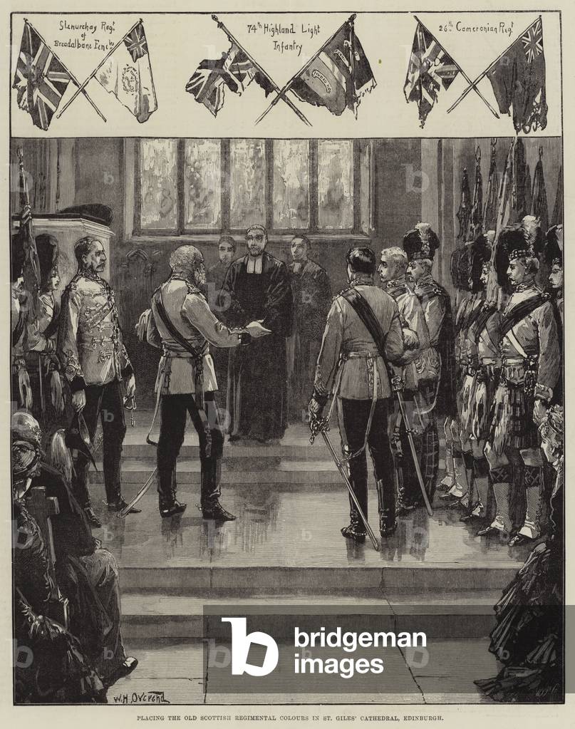 Placing the Old Scottish Regimental Colours in St Giles' Cathedral, Edinburgh (engraving)