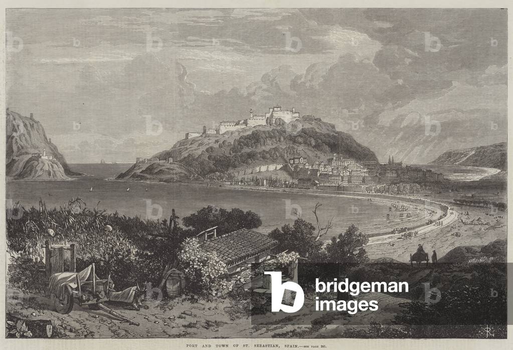 Port and Town of St Sebastian, Spain (engraving)