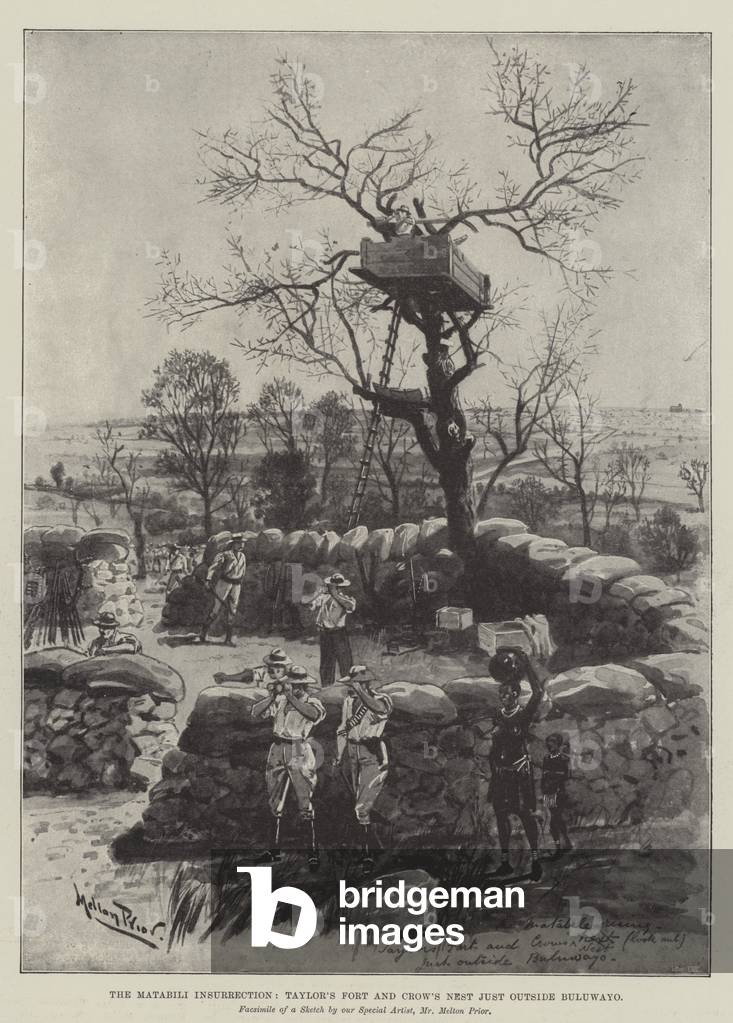 The Matabili Insurrection, Taylor's Fort and Crow's Nest just outside Buluwayo (litho)