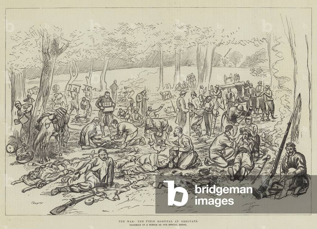 The War, the Field Hospital at Greovatz (engraving)