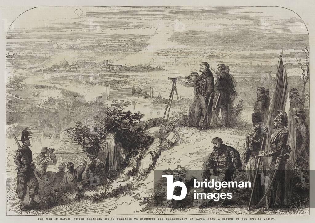 The War in Naples, Victor Emmanuel giving Commands to commence the Bombardment of Capua (engraving)