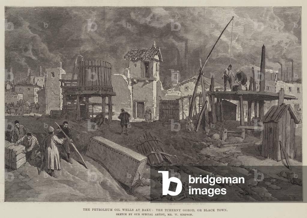 The Petroleum Oil Wells at Baku, the Tcherny Gorod, or Black Town (engraving)