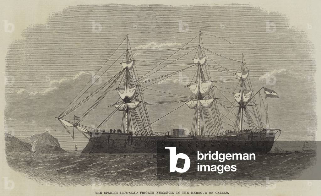 The Spanish Iron-Clad Frigate Numancia in the Harbour of Callao (engraving)