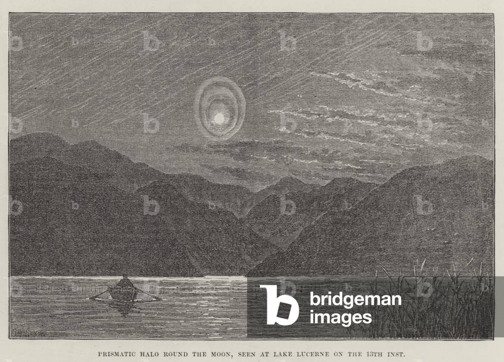 Prismatic Halo round the Moon, seen at Lake Lucerne on the 13th inst (engraving)