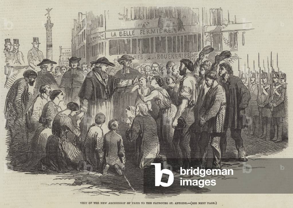 Visit of the New Archbishop of Paris to the Faubourg St Antoine (engraving)