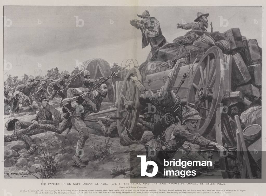 The Capture of De Wet's Convoy at Reitz, 6 June, the Attack upon the Boer Wagons by Colonel De Lisle's Force (litho)