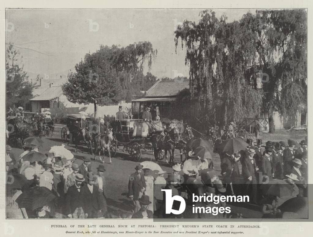 Funeral of the late General Koch at Pretoria, President Kruger's State Coach in Attendance (engraving)