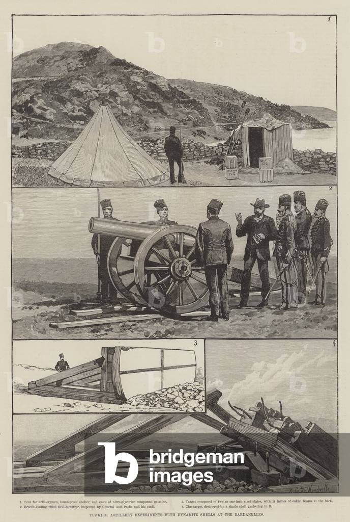 Turkish Artillery Experiments with Dynamite Shells at the Dardanelles (engraving)