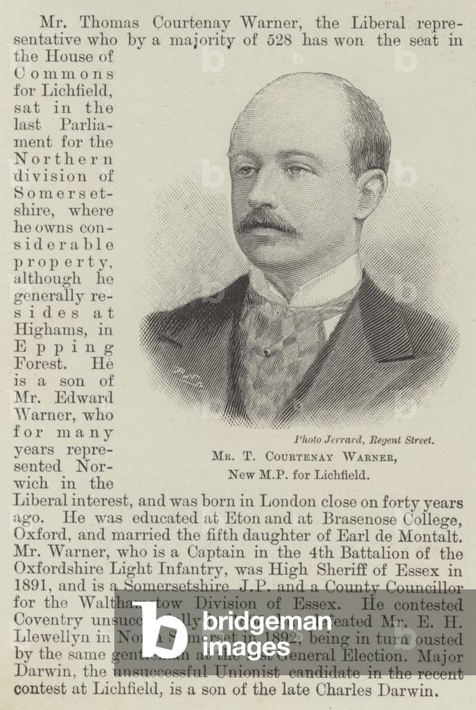 Mr T Courtenay Warner, New MP for Lichfield (engraving)