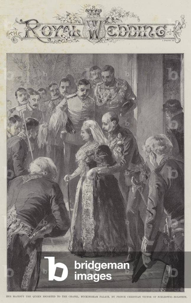 Her Majesty the Queen escorted to the Chapel, Buckingham Palace, by Prince Christian Victor of Schleswig-Holstein (litho)