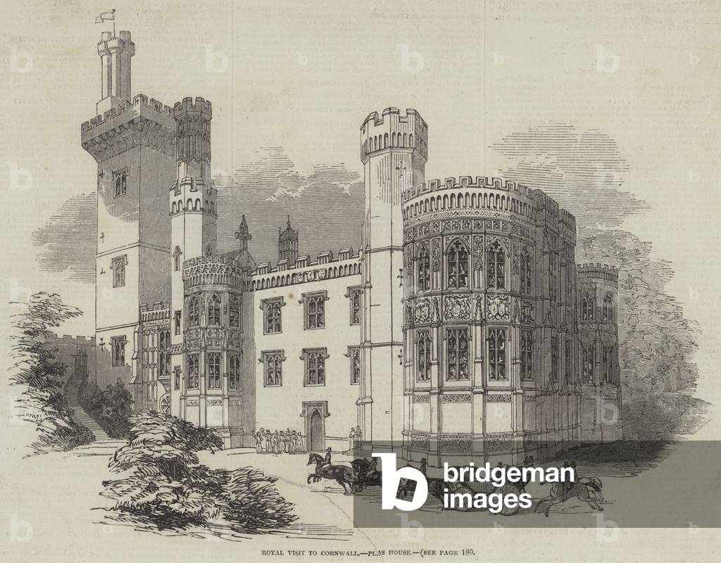 Royal Visit to Cornwall, Plas House (engraving)