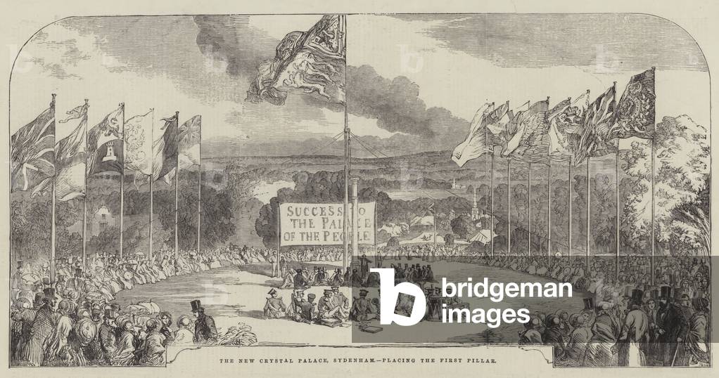 The New Crystal Palace, Sydenham, placing the First Pillar (engraving)