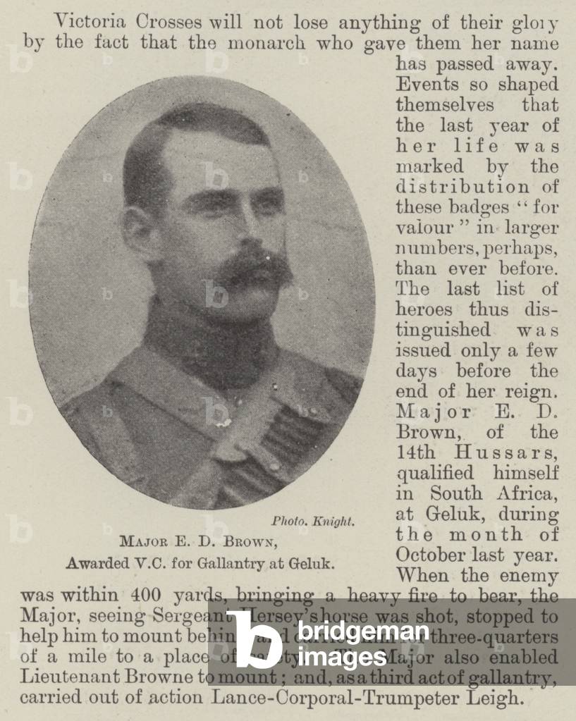 Major E D Brown, awarded VC for Gallantry at Geluk (b/w photo)