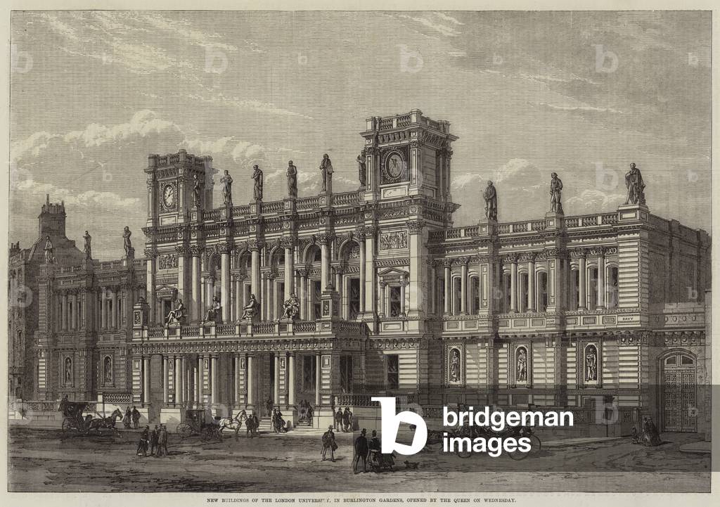 New Buildings of the London University, in Burlington Gardens, opened by the Queen on Wednesday (engraving)
