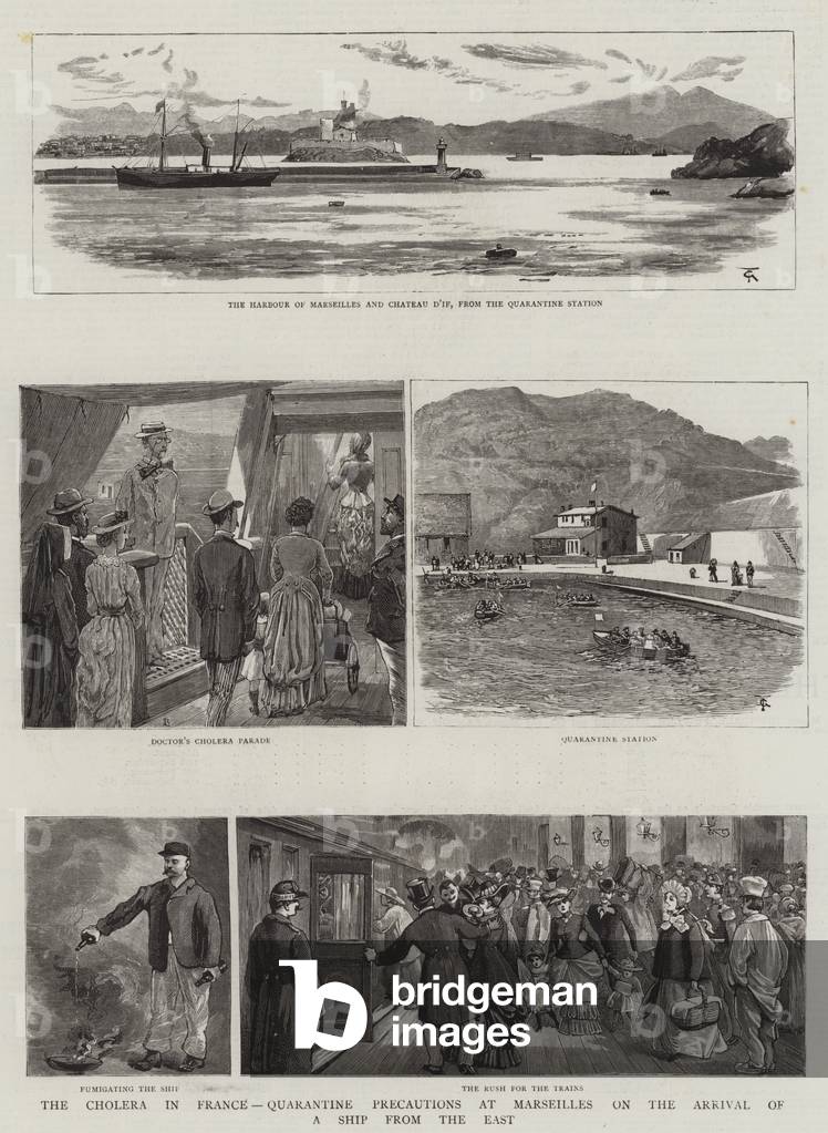 The Cholera in France, Quarantine Precautions at Marseilles on the Arrival of a Ship from the East (engraving)