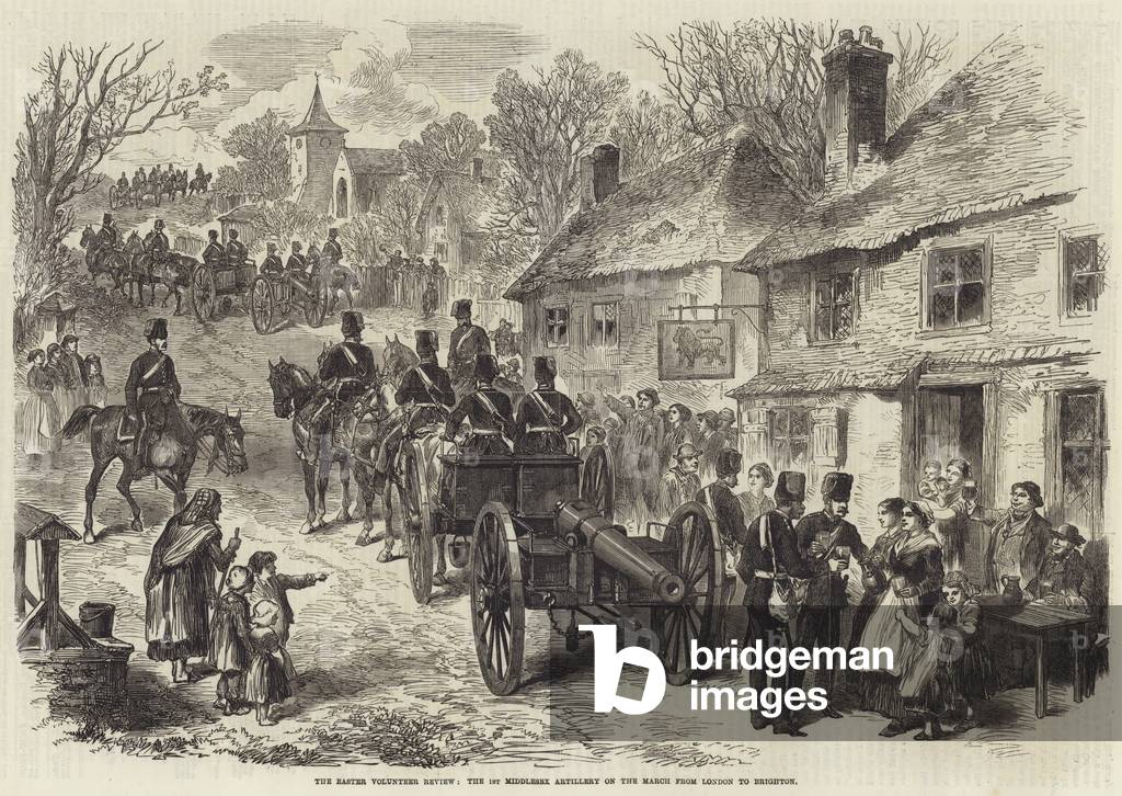 The Easter Volunteer Review, the 1st Middlesex Artillery on the March from London to Brighton (engraving)