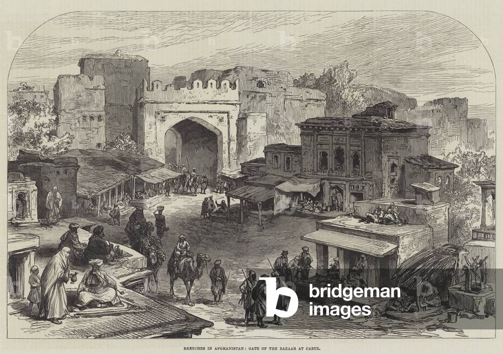 Sketches in Afghanistan, Gate of the Bazaar at Cabul (engraving)