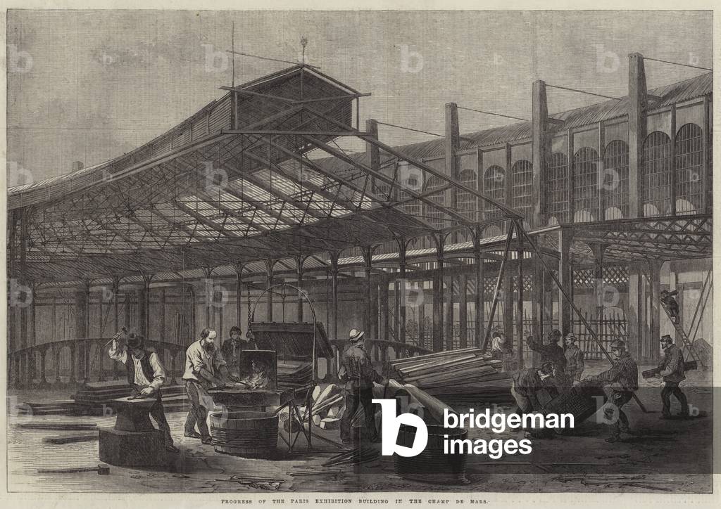 Progress of the Paris Exhibition Building in the Champ de Mars (engraving)