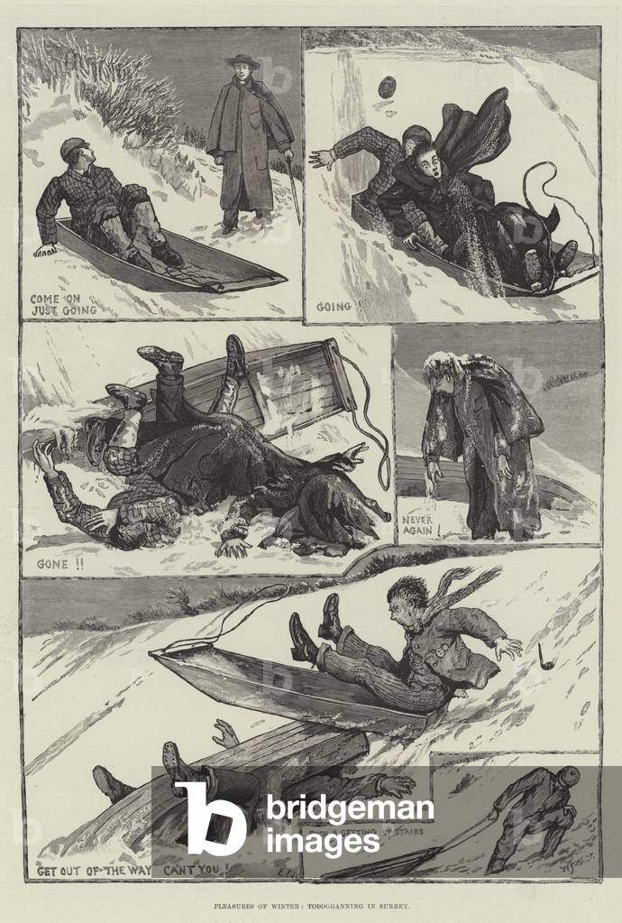 Pleasures of Winter, tobogganning in Surrey (engraving)