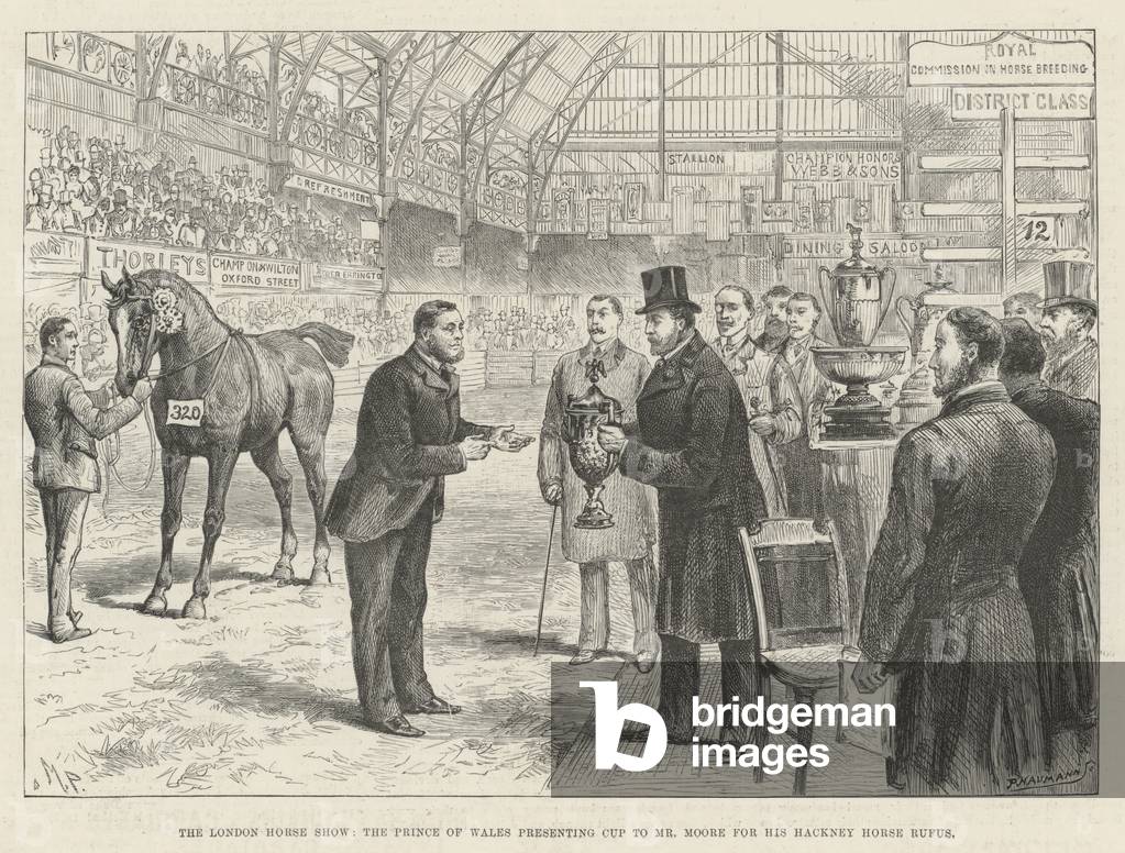 The London Horse Show, the Prince of Wales presenting Cup to Mr Moore for his Hackney Horse Rufus (engraving)
