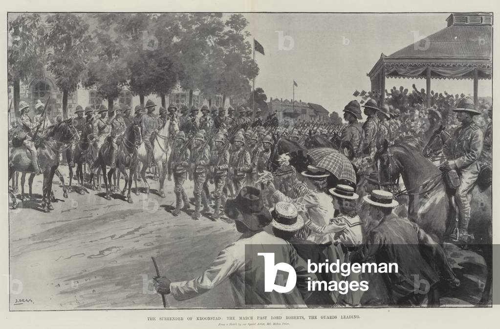 The Surrender of Kroonstad, the March past Lord Roberts, the Guards leading (litho)