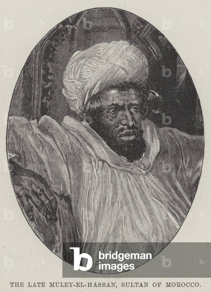 The late Muley-el-Hassan, Sultan of Morocco (engraving)