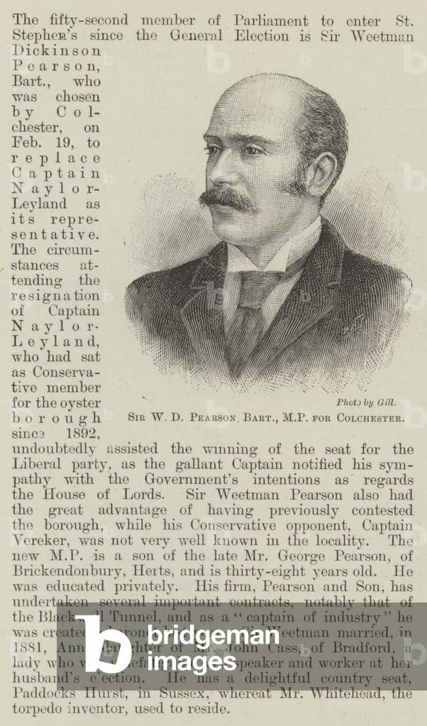 Sir W D Pearson, Baronet, MP for Colchester (engraving)