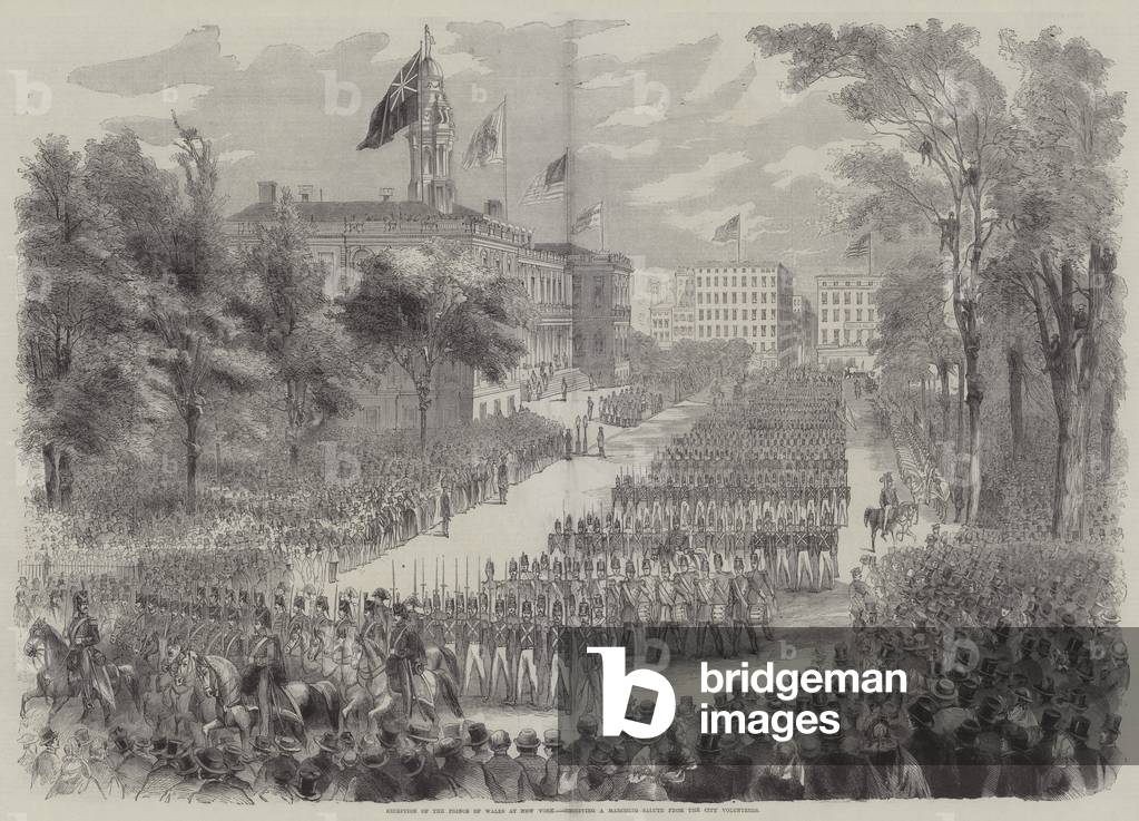 Reception of the Prince of Wales at New York, Receiving a Marching Salute from the City Volunteers (engraving)