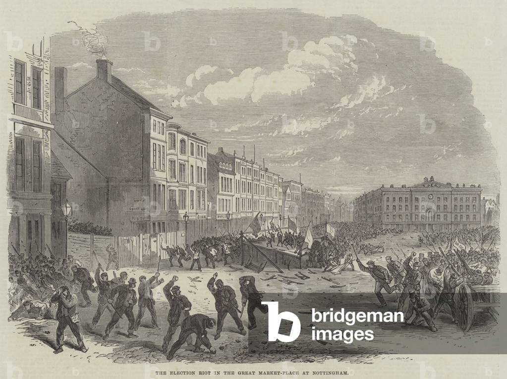 The Election Riot in the Great Market-Place at Nottingham (engraving)