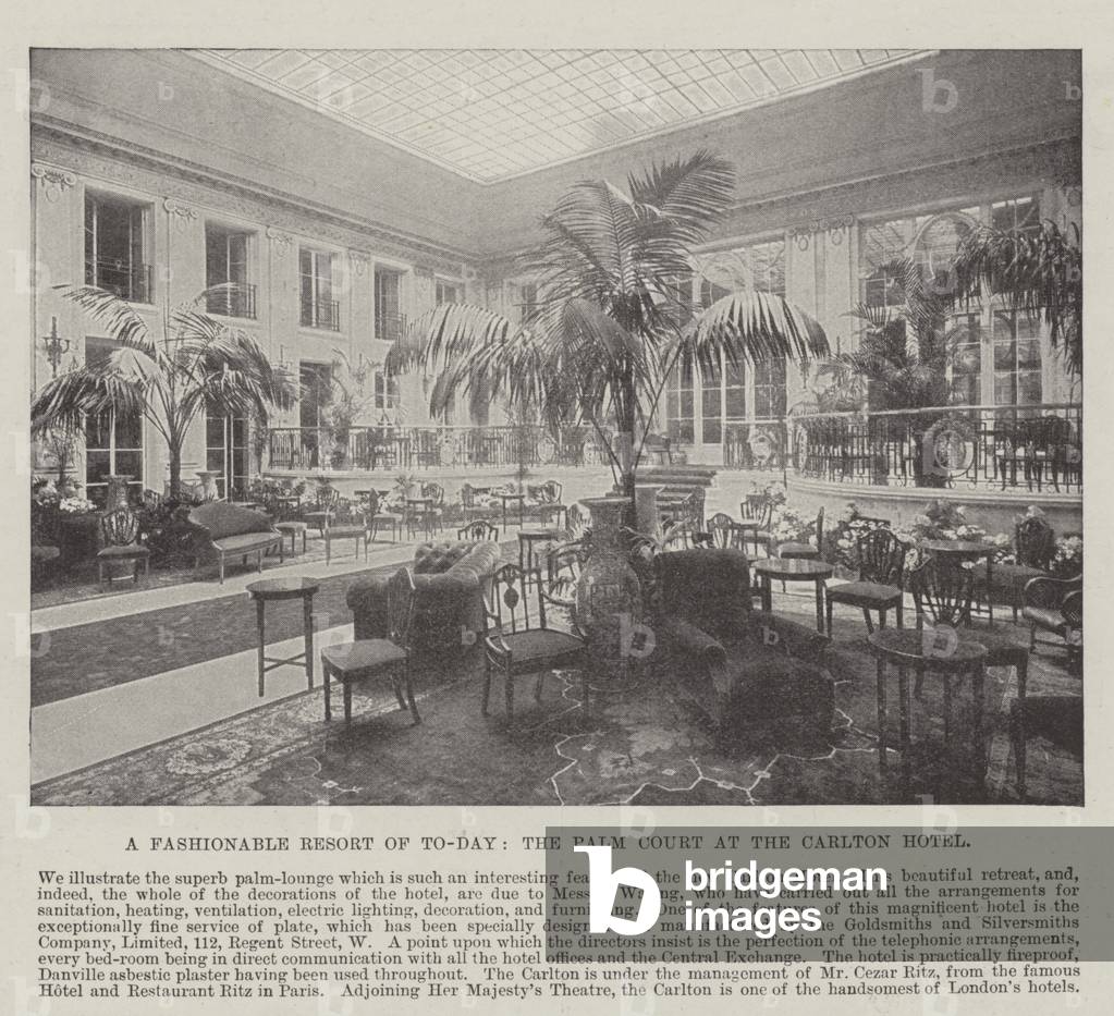 A Fashionable Resort of To-day, the Palm Court at the Carlton Hotel (b/w photo)