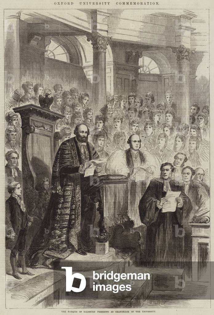 Oxford University Commemoration, the Marquis of Salisbury presiding as Chancellor of the University (engraving)