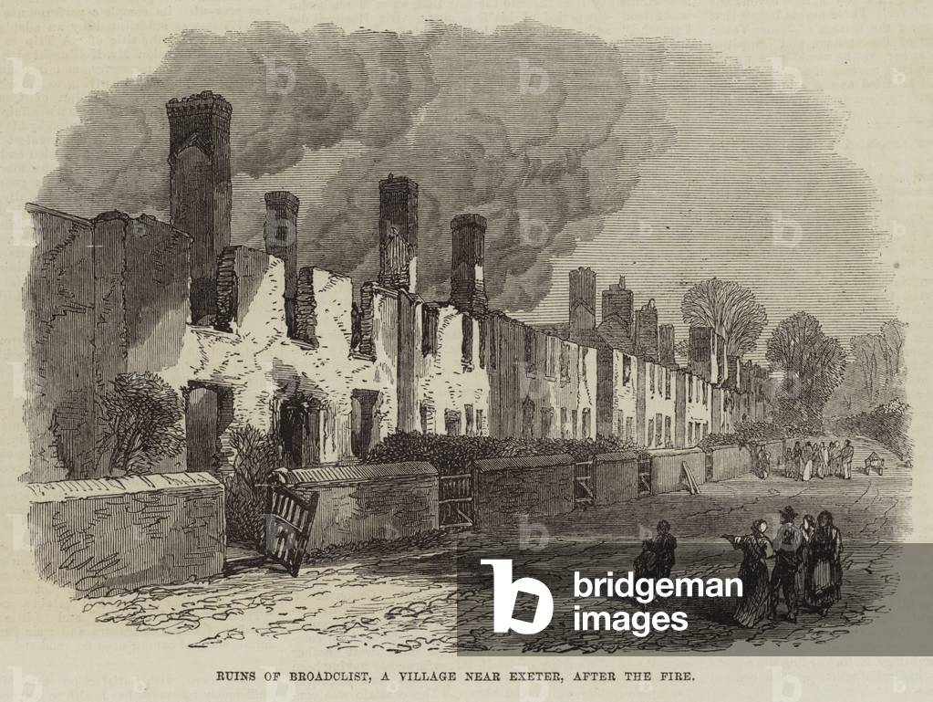 Ruins of Broadclist, a Village near Exeter, after the Fire (engraving)
