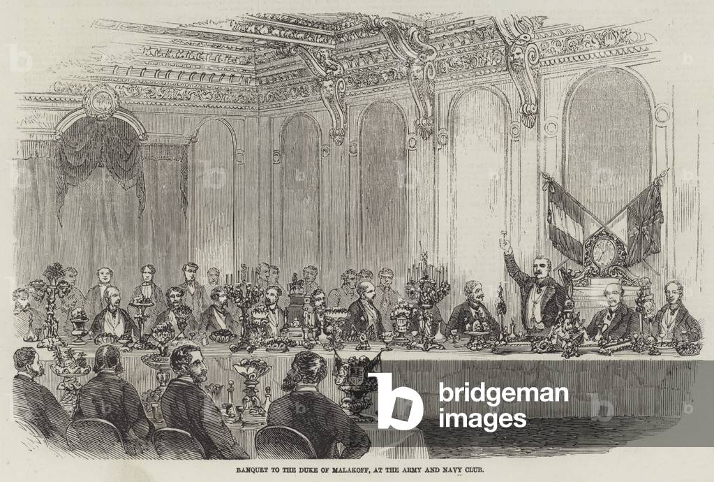 Banquet to the Duke of Malakoff, at the Army and Navy Club (engraving)