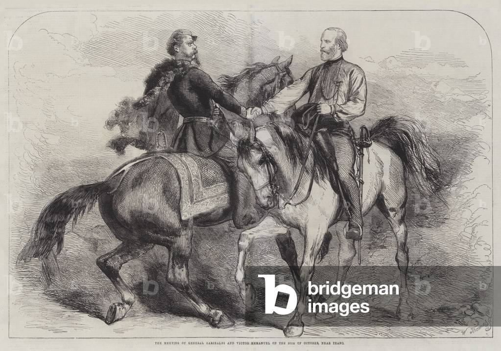 The Meeting of General Garibaldi and Victor Emmanuel on 26 October, near Teano (engraving)