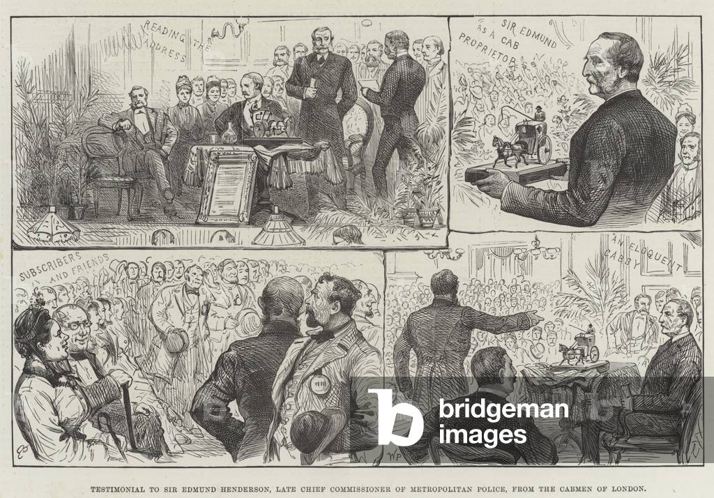 Testimonial to Sir Edmund Henderson, late Chief Commissioner of Metropolitan Police, from the Cabmen of London (engraving)