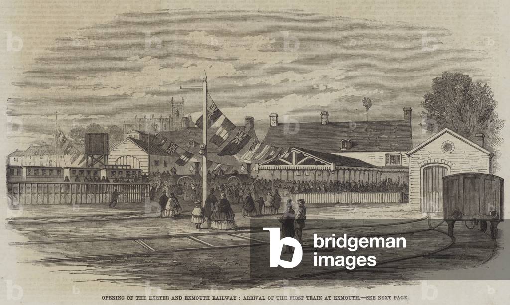 Opening of the Exeter and Exmouth Railway, Arrival of the First Train at Exmouth (engraving)