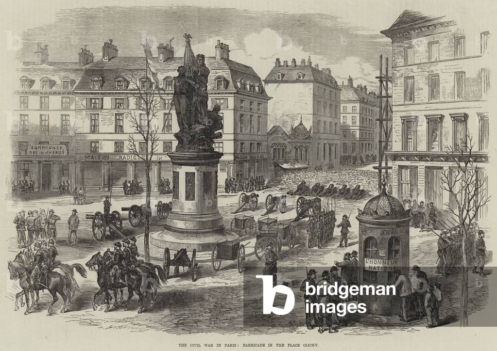 The Civil War in Paris, Barricade in the Place Clichy (engraving)