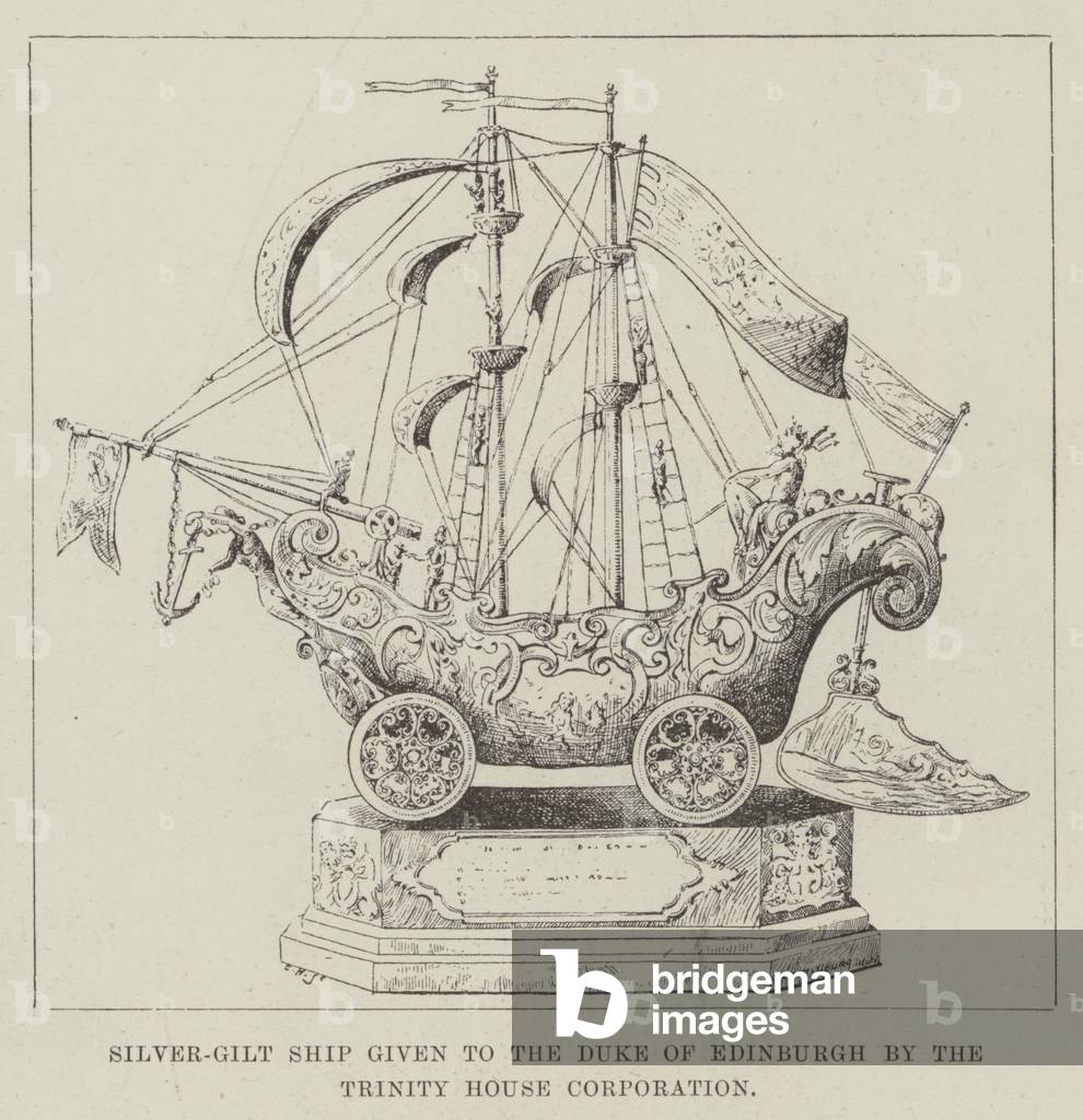 Silver-Gilt Ship given to the Duke of Edinburgh by the Trinity House Corporation (engraving)